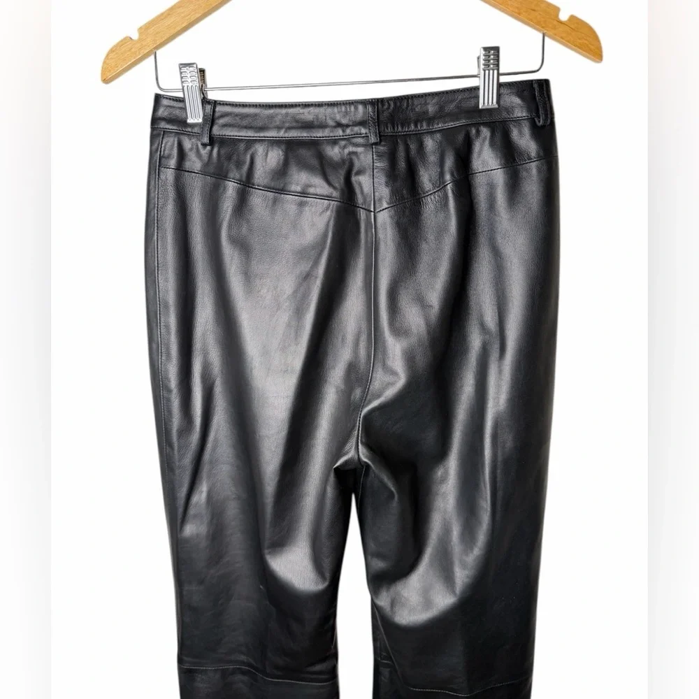 St. John Collection Vintage Italian Black Leather Pants Size 6 Snap Buttons